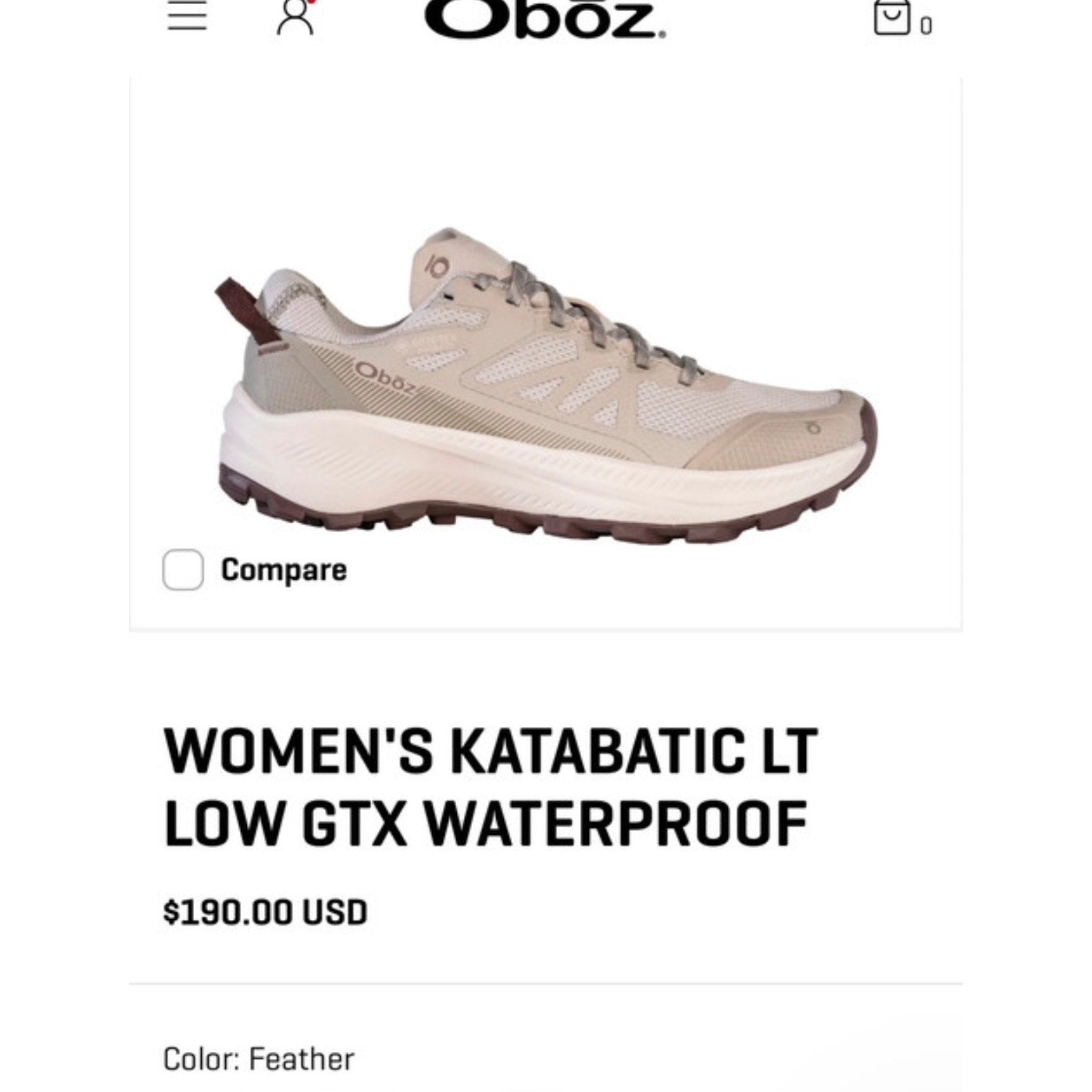 Oboz Katabatic LT GTX Lightweight Hiking Trail Waterproof Sneakers Sz 8.5 Grey