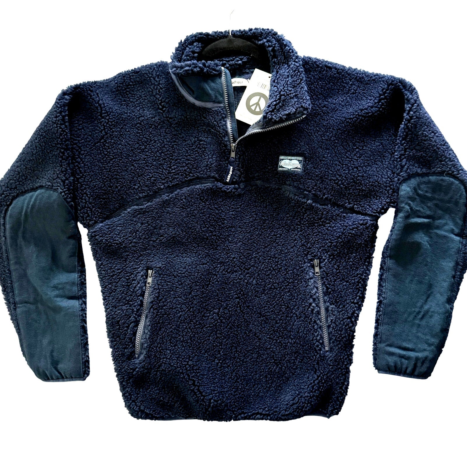 Madhappy Plush Sherpa Dark Navy Blue Premium Fleece Half‑Zip Pullover NWT Sz XS
