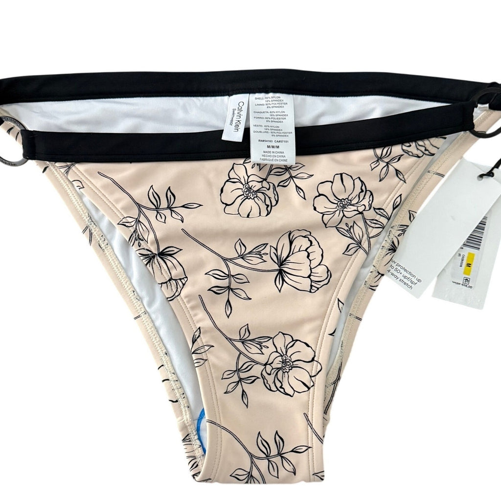 Calvin Klein Women's Logo Ring Printed Bikini Bottoms Swimsuit Black Size M New