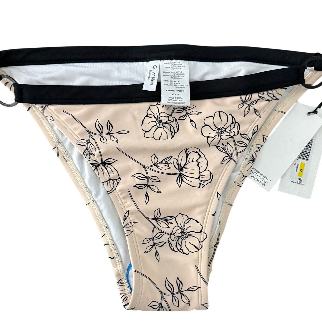 Calvin Klein Women's Logo Ring Printed Bikini Bottoms Swimsuit Black Size M New