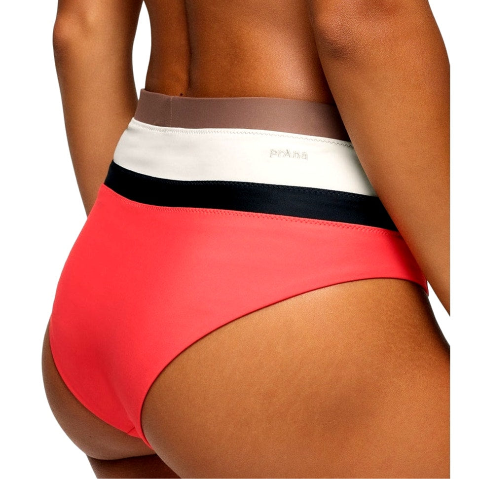 Womens Prana Baja Bound High Rise Bikini Sz Medium Colorblock Rose Fire / Black