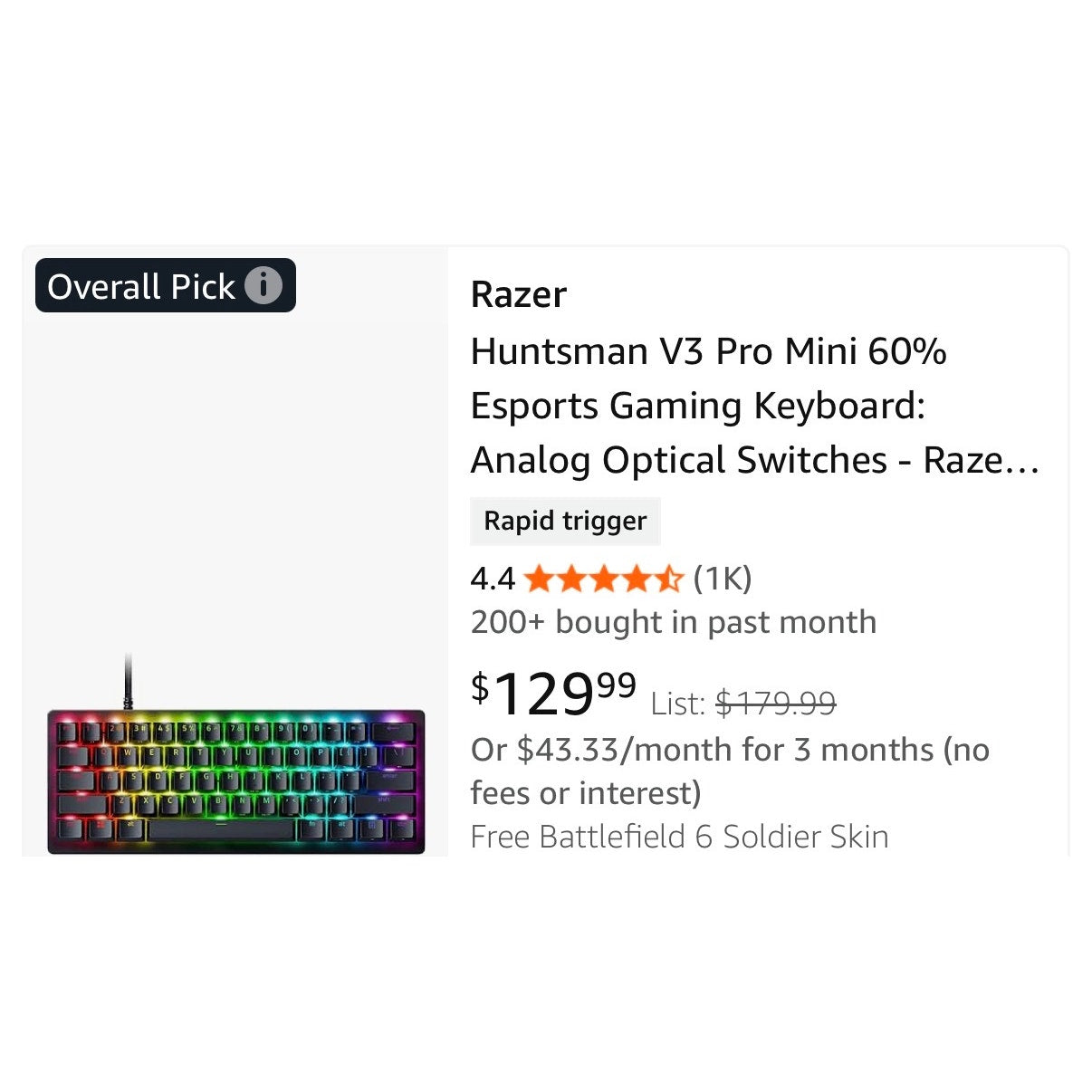 Razer Huntsman V3 PRO Mini 60% Analog Optical Esports Gaming Keyboard Sealed New
