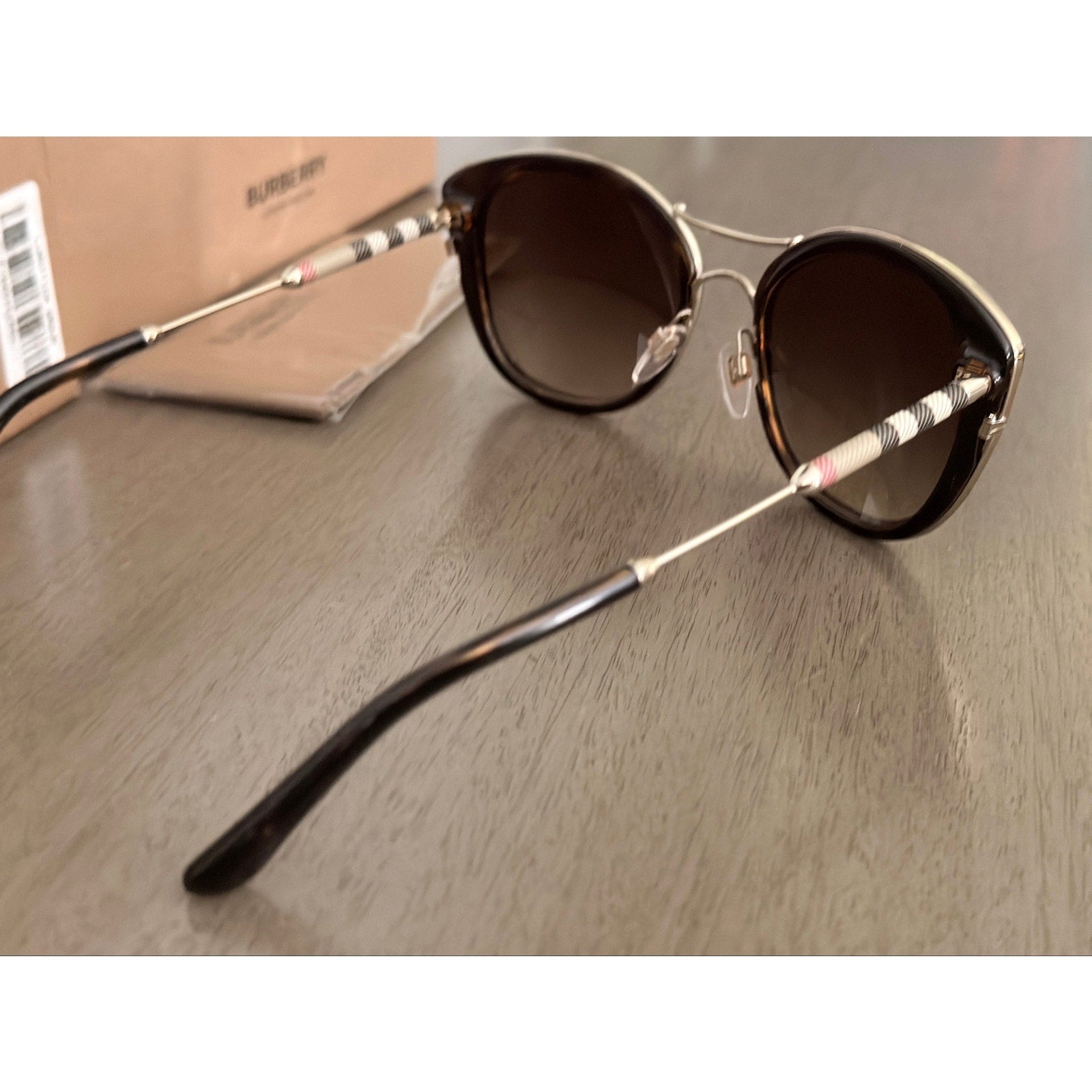 Burberry BE4251Q Full Gold Rim Round Sunglasses Dark Havana Brown Gradient Lens