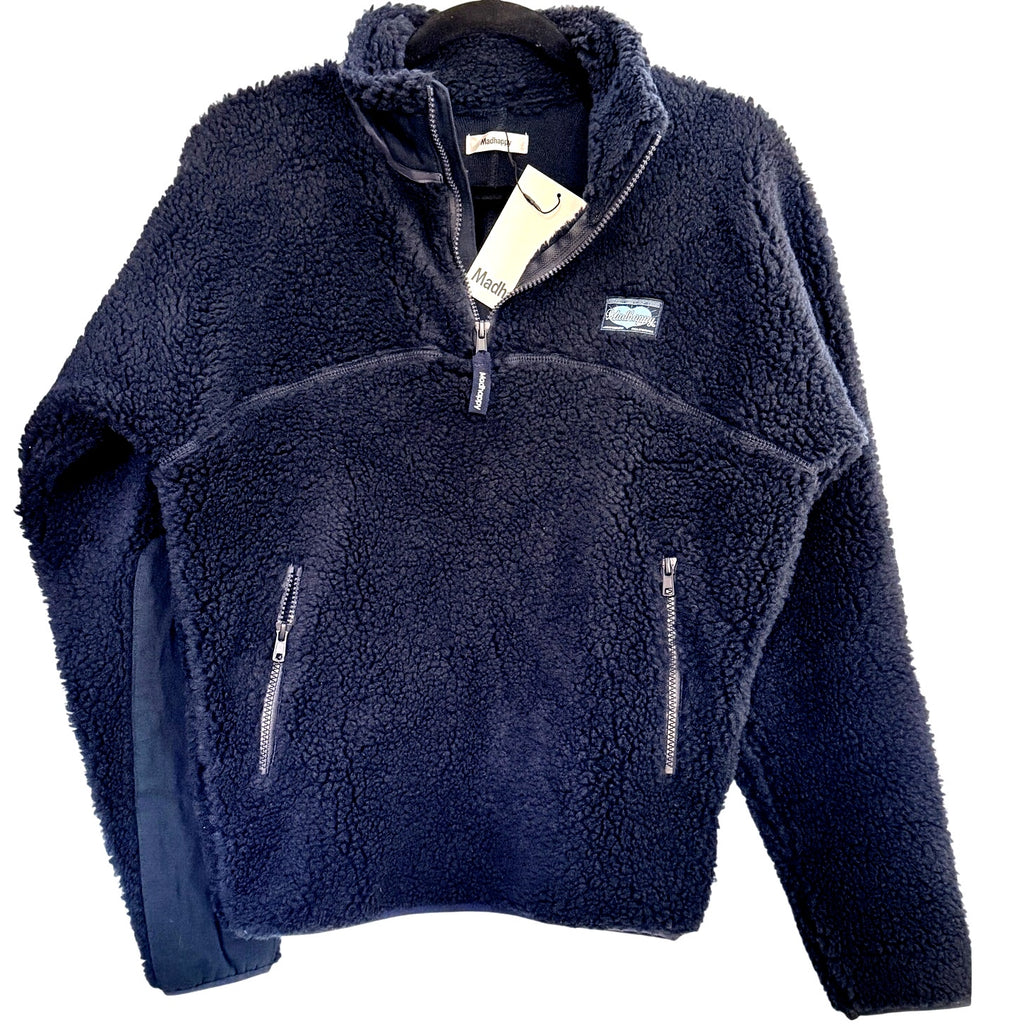 Madhappy Plush Sherpa Dark Navy Blue Premium Fleece Half‑Zip Pullover NWT Sz XS