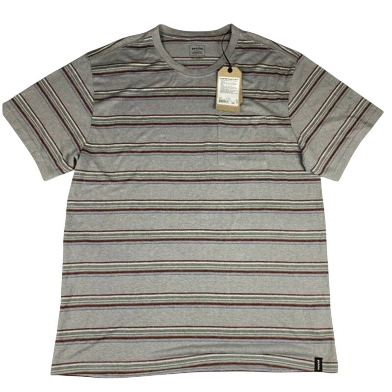 prAna Cardiff SS Pocket Tee Mens XXL Hemp‑Cotton Eco Blend Gray Alloy Stripe NWT