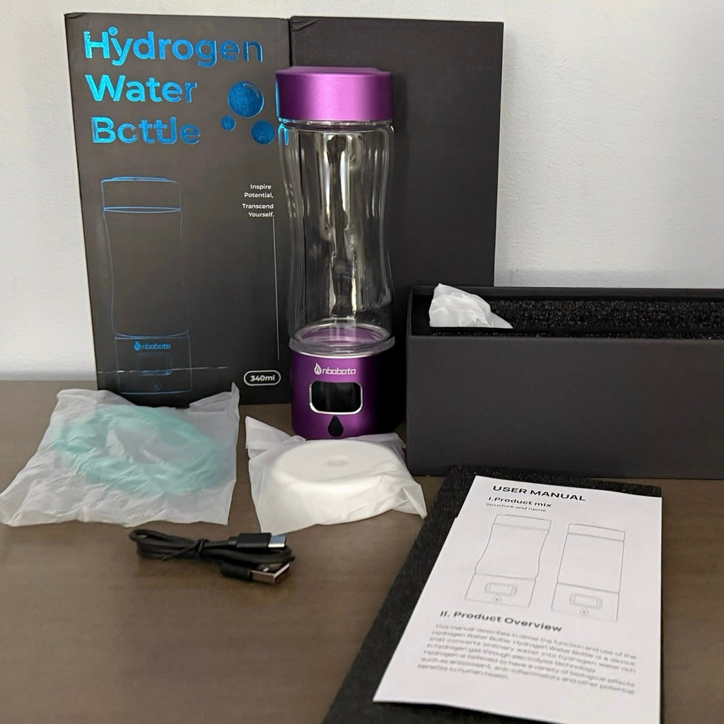Hydrogen Water Bottle Generator SPE/PEM USB-C LED Timer Glass 11.5oz Pink NEW
