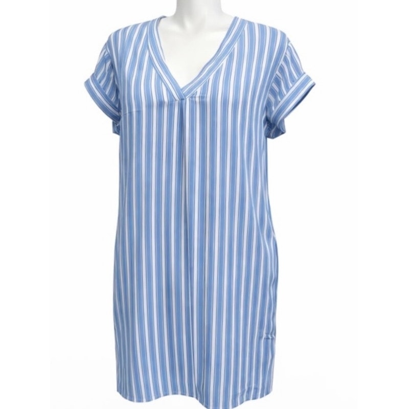 Gap Everyday Essentials Dress Blue & White Vertical Stripes Sz Medium NWT