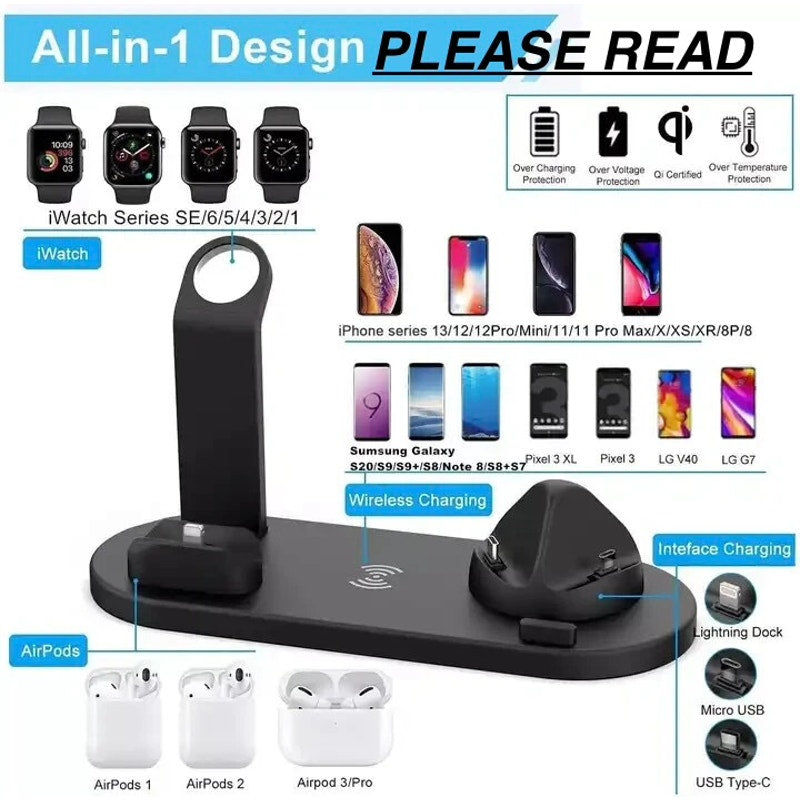 3 in 1 Wireless Charger Charging Stand Station Phone, Smart Watch, Air pods READ