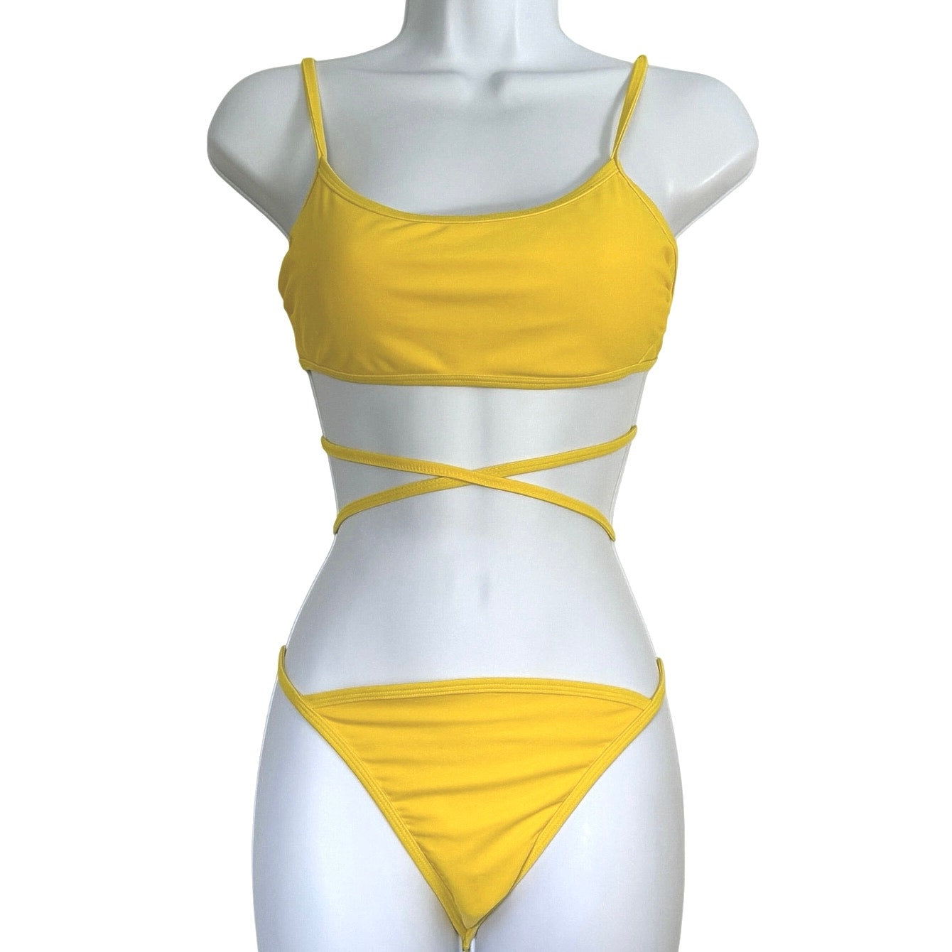 Wild Fable Yellow Bikini Set Small Wrap Strap Top & Matching Bottoms NWT