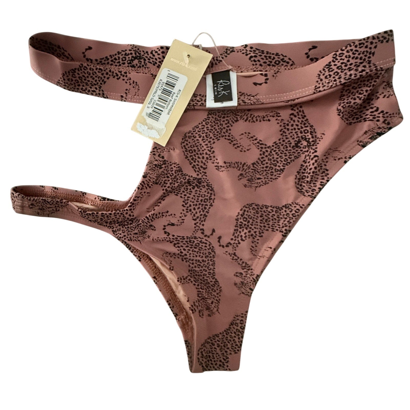 Risk Swimwear Reef Mauve Bikini Bottoms in Black Spotted Jaguars Size Medium NWT