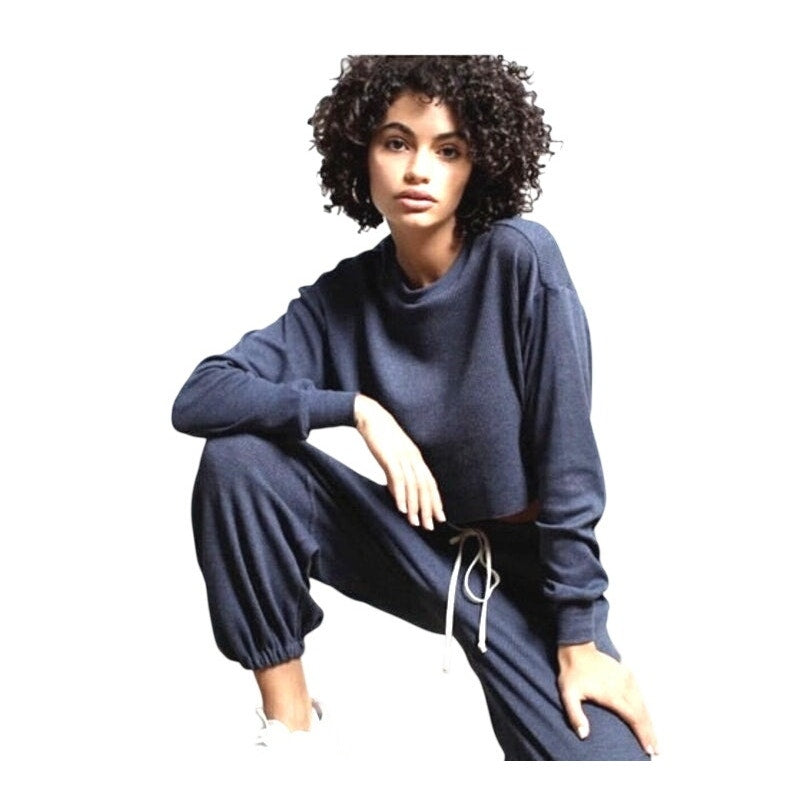 Twenty Montreal Everest Thermal Asymmetrical Crop Top Blue Obsidian Sz Small NWT