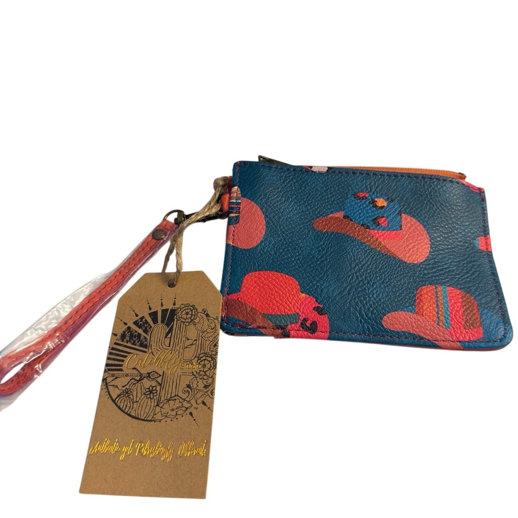 Catchfly Ladies Turquoise/Pink Stars & Cowgirl Hats Mini Wallet w/Wristlet NEW