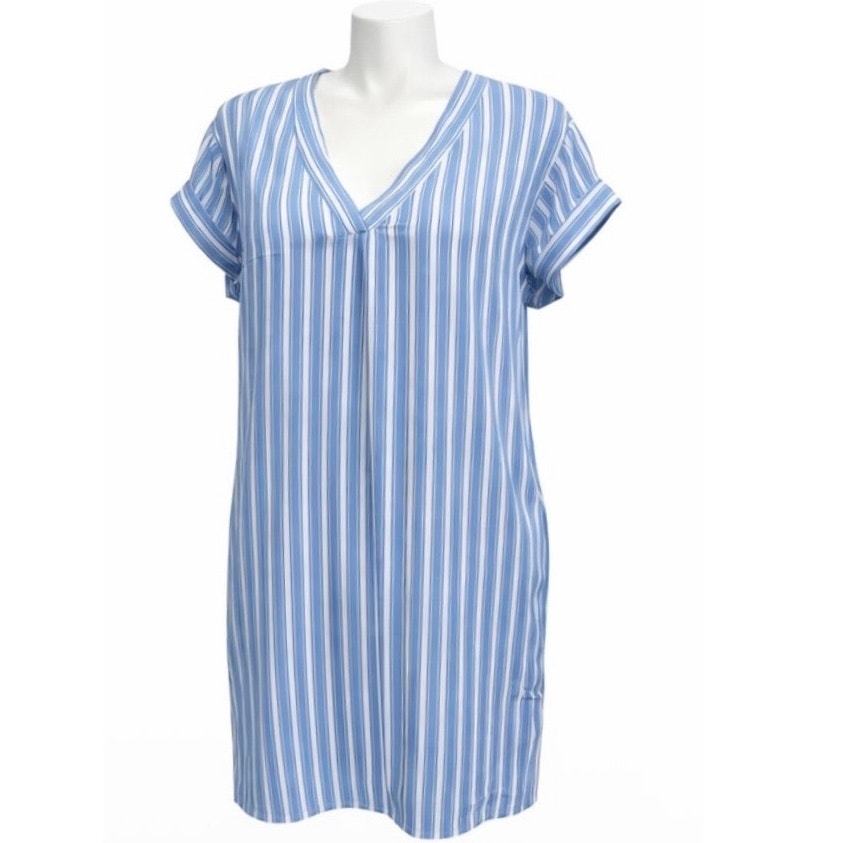Gap Everyday Essentials Dress Blue & White Vertical Stripes Sz Medium NWT