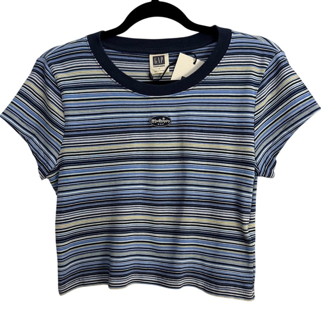 Madhhappy x Gap Baby Tee Coastal Blue Stripe Sz Small NWT Y2K Limited Edition
