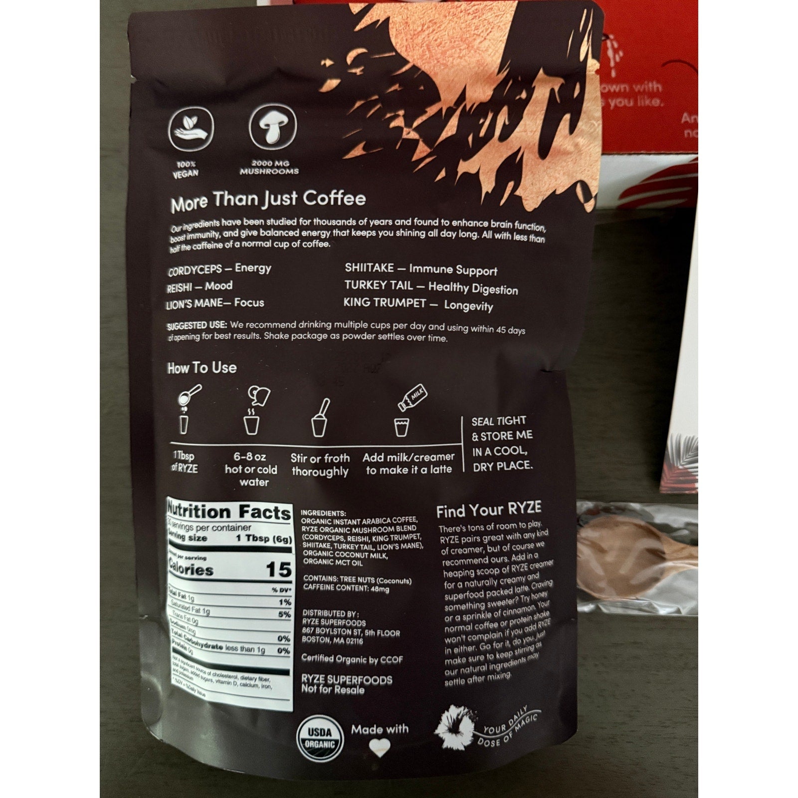 RYZE SUPERFOODS Mushroom Coffee Dark Roast Box Set Sealed
