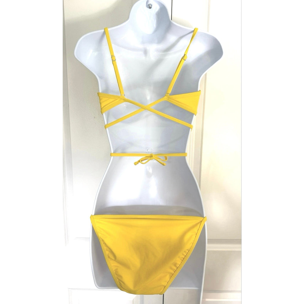 Wild Fable Yellow Bikini Set Small Wrap Strap Top & Matching Bottoms NWT