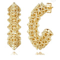 Al&Tiffy 14K Gold Hollow Thick Hoop Stud Earrings Geometric Lattice Design