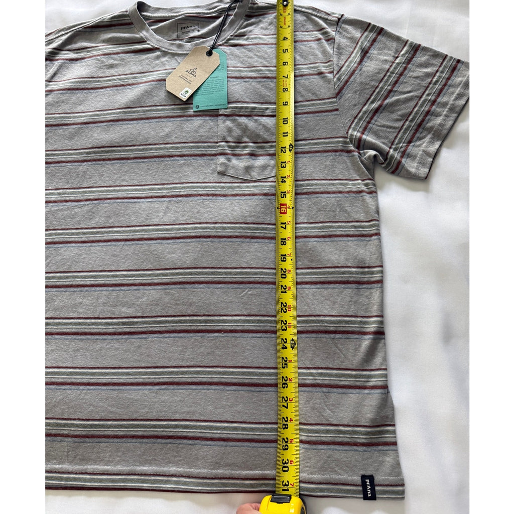 prAna Cardiff SS Pocket Tee Mens XXL Hemp‑Cotton Eco Blend Gray Alloy Stripe NWT