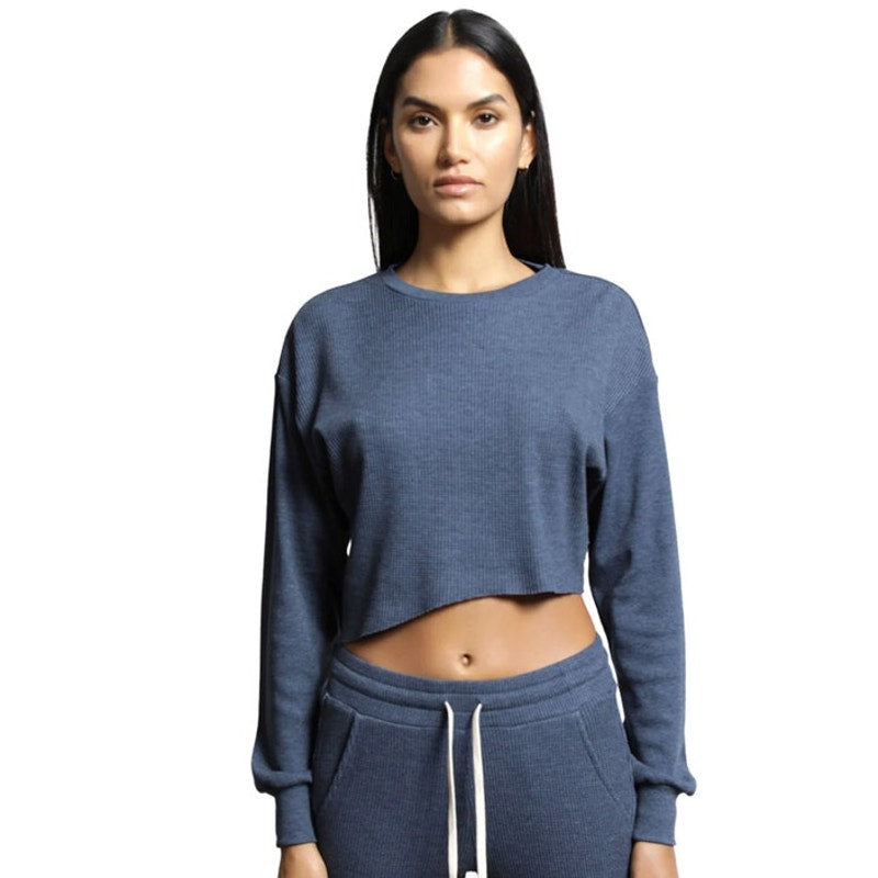 Twenty Montreal Everest Thermal Asymmetrical Crop Top Blue Obsidian Sz Small NWT