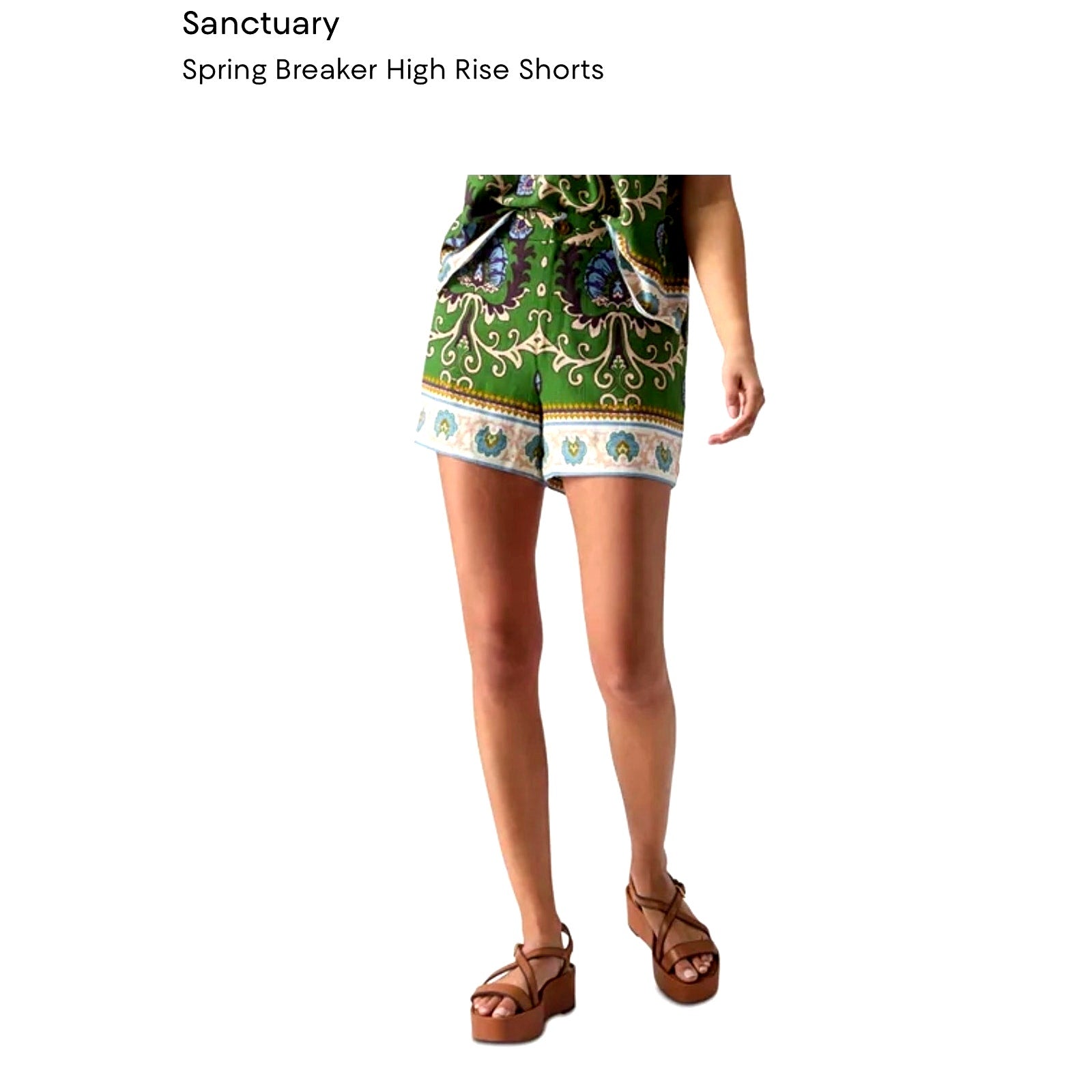 Sanctuary Spring Breaker High Rise Green Stylish Pattern Linen Shorts *Sz XS / S