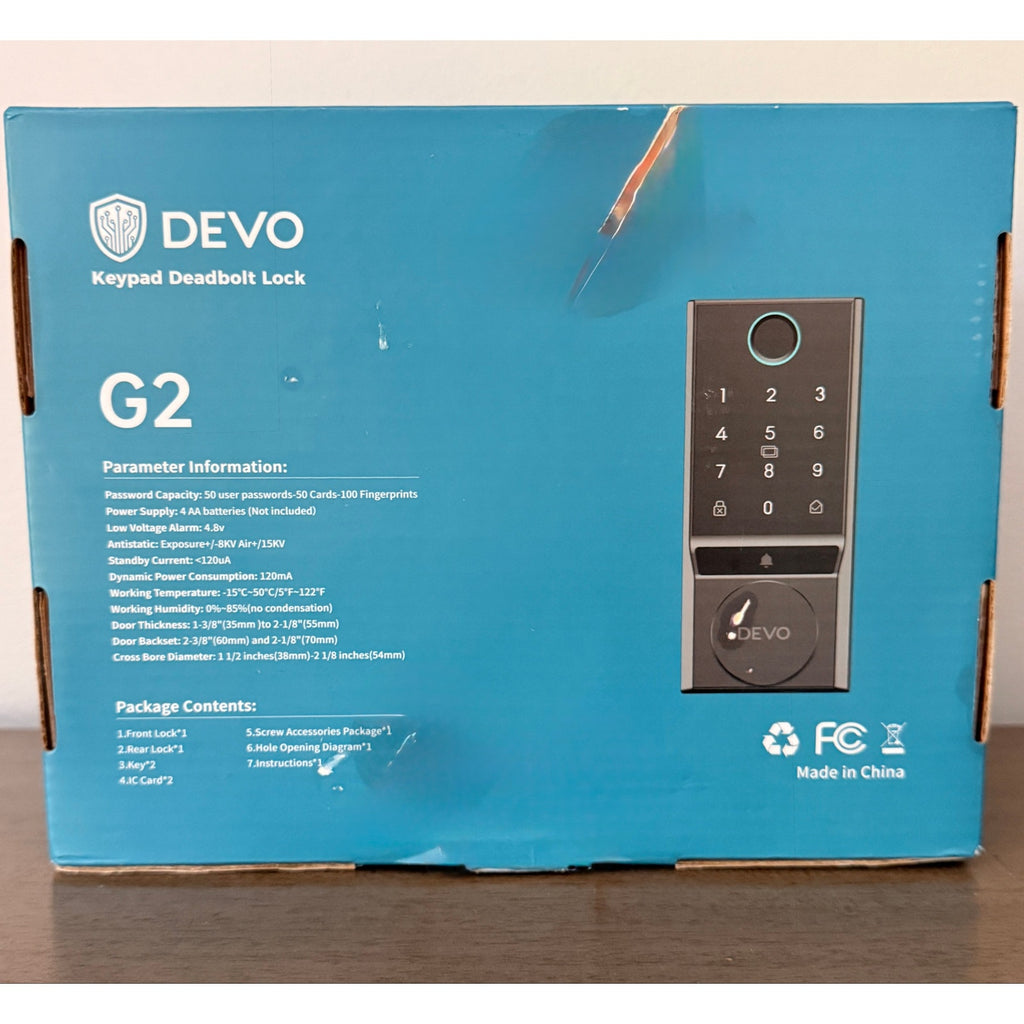DEVO G2 Keypad Deadbolt Smart Lock Fingerprint Keypad IC Card Matte Black NOB