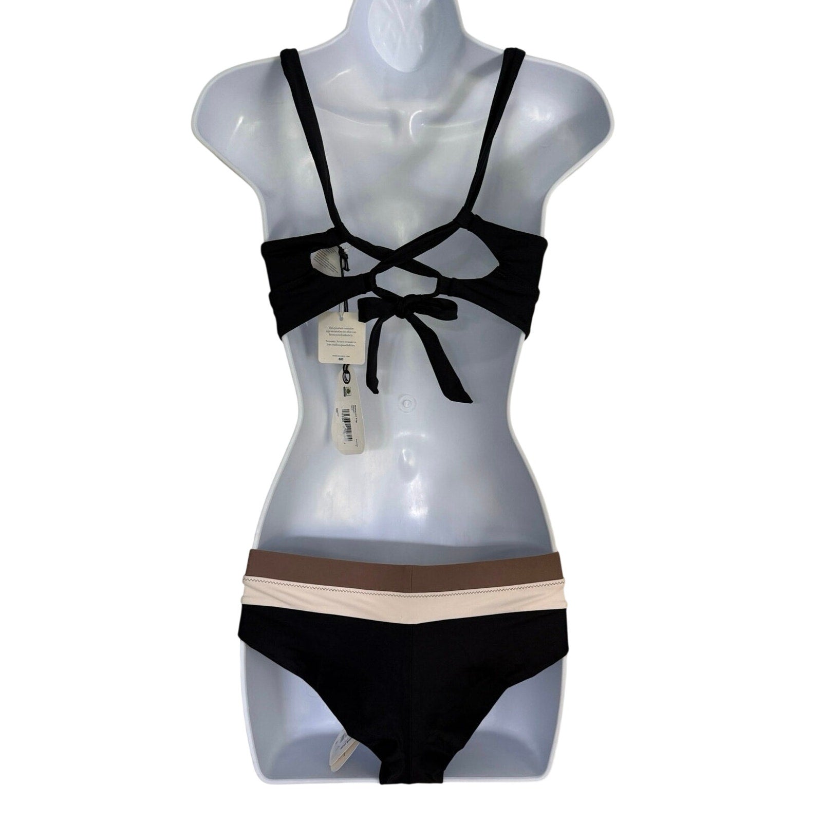 prAna Bikini Set Black Cross Tie Back Top & Color Block Bottoms Size Small NWT