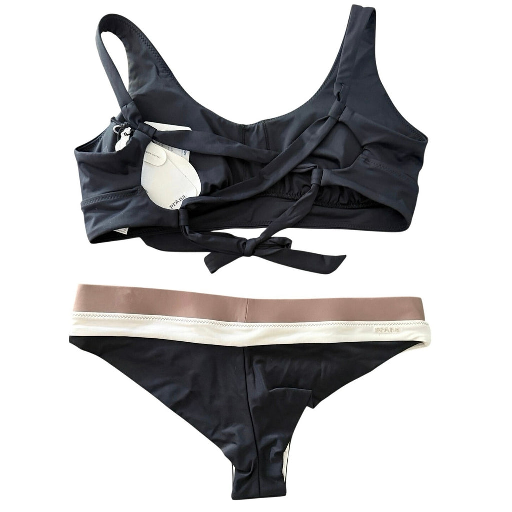 prAna Bikini Set Black Cross Tie Back Top & Color Block Bottoms Size Small NWT