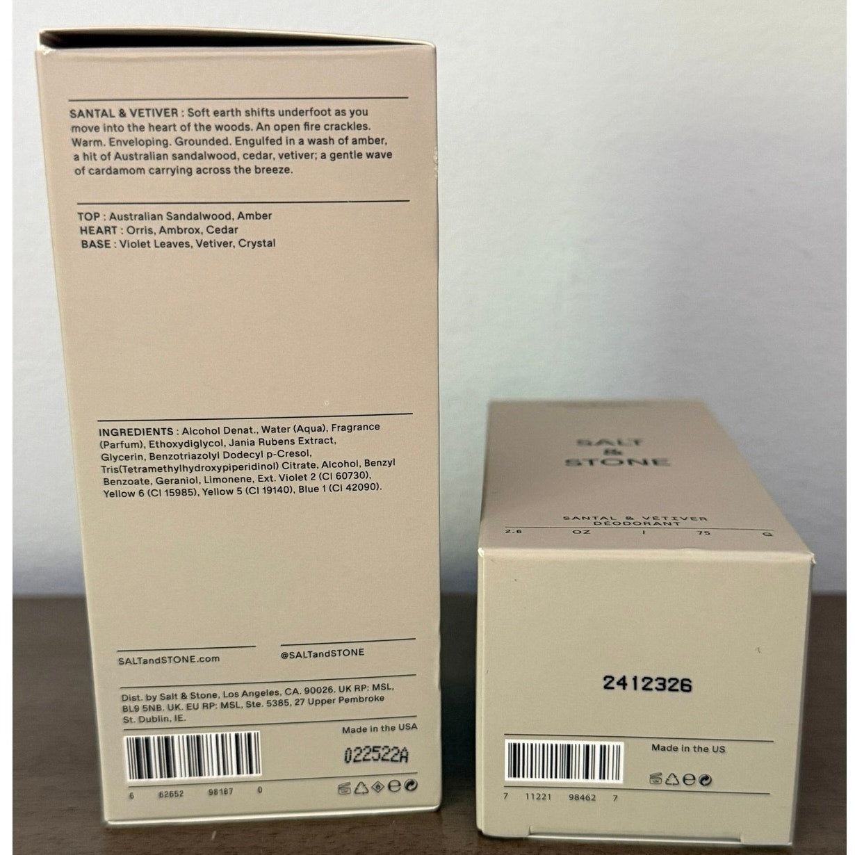 Salt & Stone Santal & Vetiver Full Size Body Spray & Deodorant NEW in Boxes