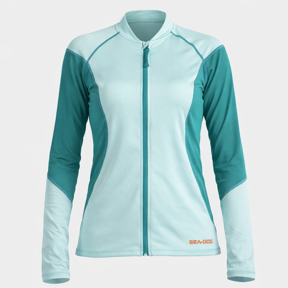 Women's SeaDoo Swim Rashguard Long Sleeve UV 50 Protection Zip Turquoise Sz Med