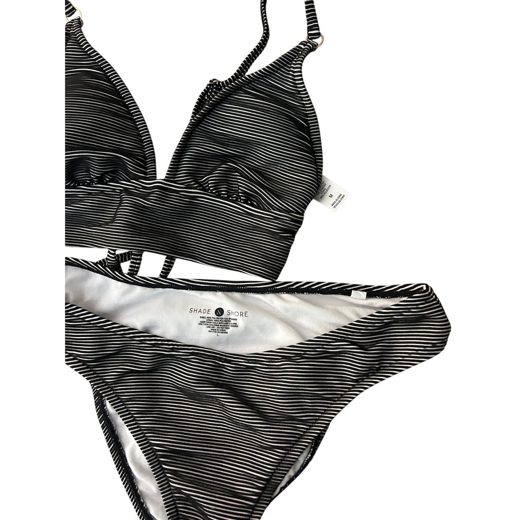 Shade & Shore Striped Textured Bikini -Top Med /Bottom Large -Black & White NWOT