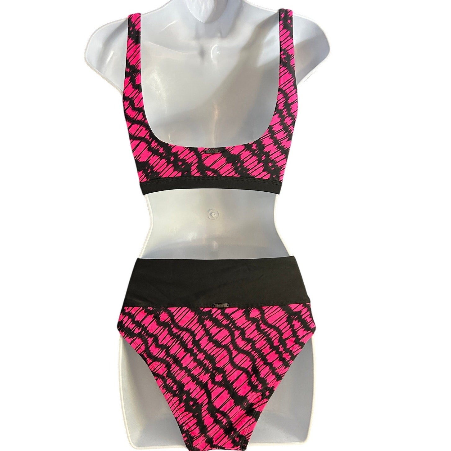 DKNY Swim Hot Neon Pink & Black Bikini Set Size Medium New