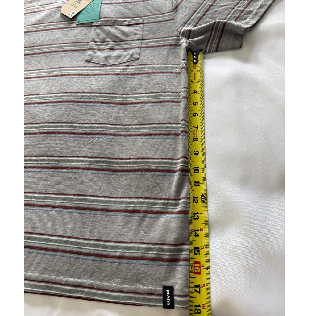 prAna Cardiff SS Pocket Tee Mens XXL Hemp‑Cotton Eco Blend Gray Alloy Stripe NWT