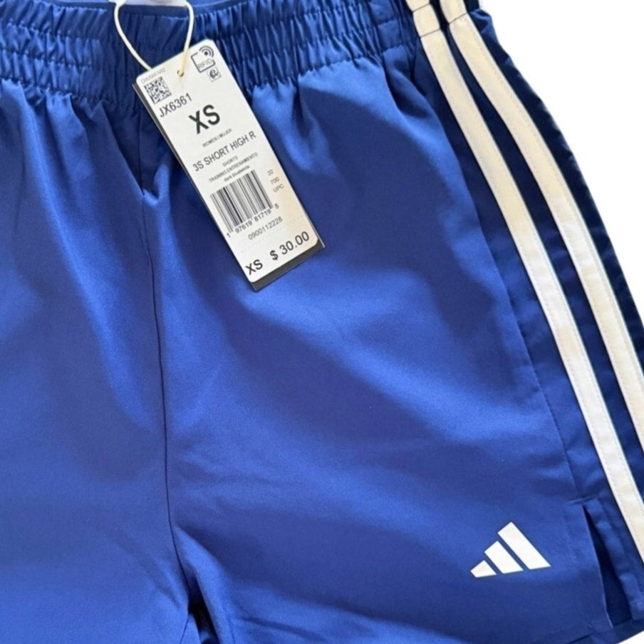 Adidas High‑Rise Blue 3‑Stripe Athletic Lightweight Elastic Waist Logo Shorts XS