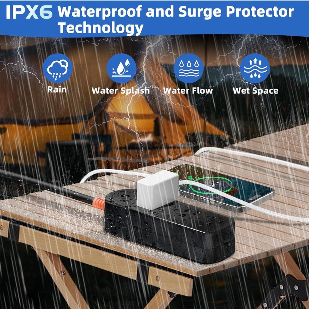 Weatherproof Outdoor Power Strip 6FT Cord, 3 Outlets, Waterproof Surge Protector