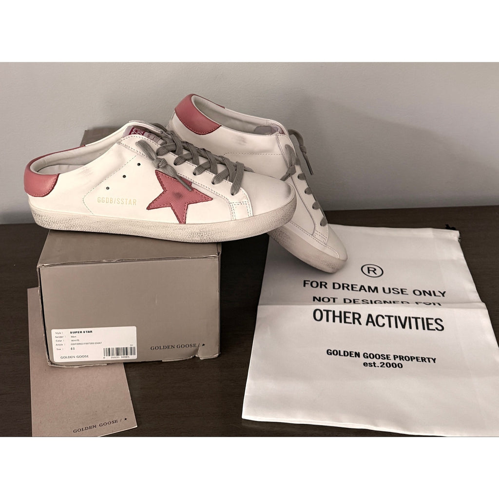 Golden Goose Super‑Star Sz 41 / 11 – White Leather, Rosa Cipria Star & Heel Tab
