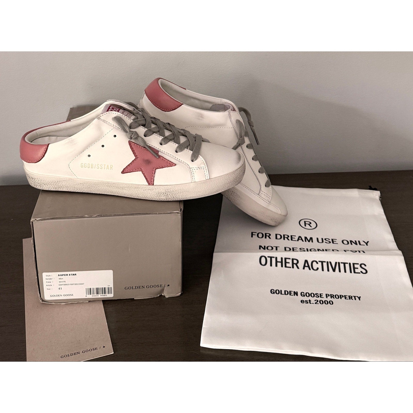 Golden Goose Super‑Star Sz 41 / 11 – White Leather, Rosa Cipria Star & Heel Tab