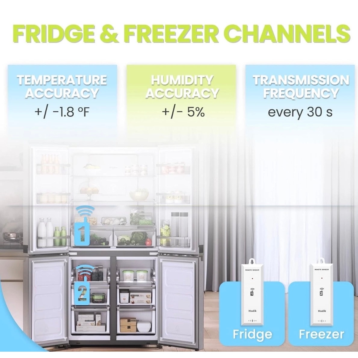 Hodik Digital Wireless Thermometer Refrigerator Freezer Alarm 2 Remote Sensors