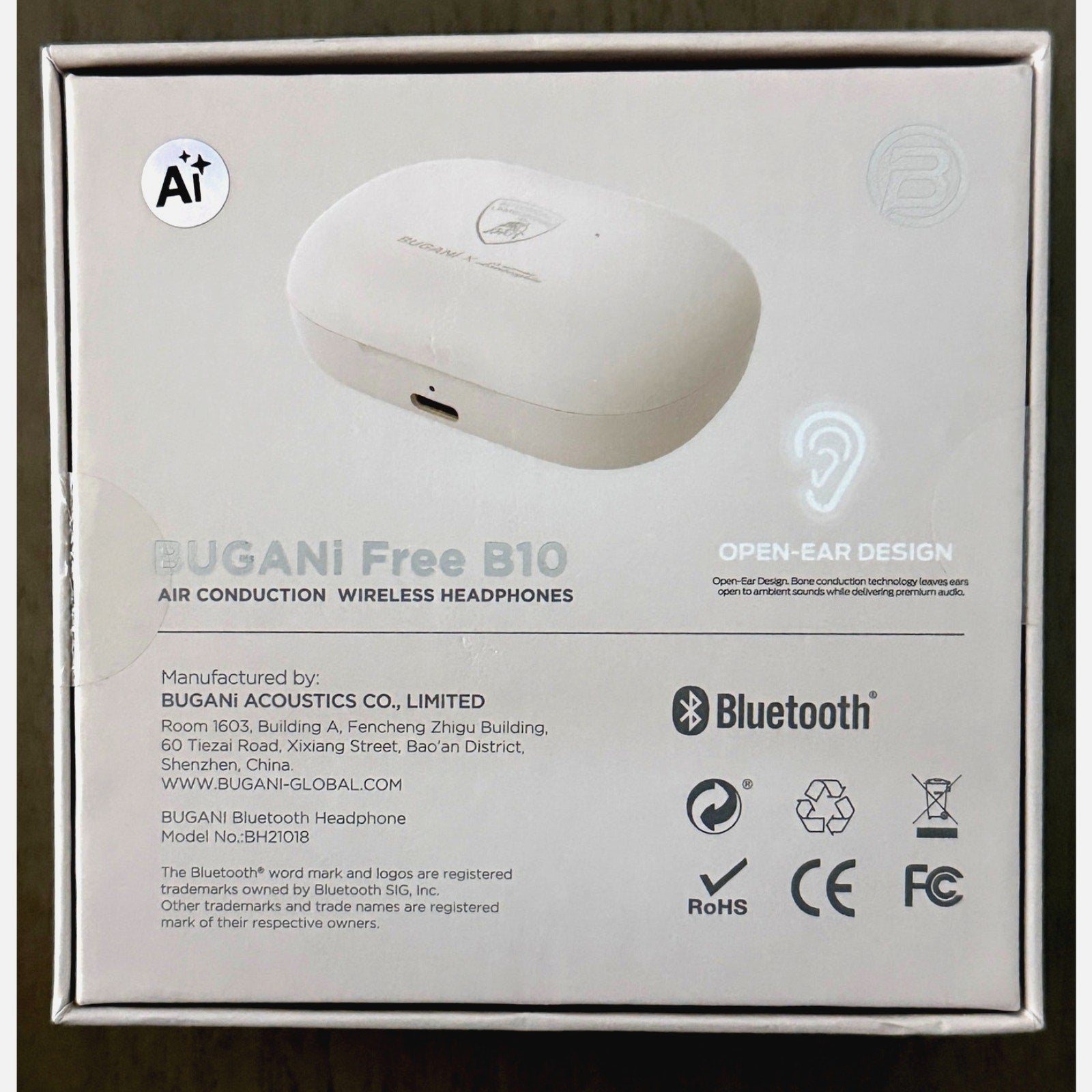 Open Ear Wireless Headphones Bugani Free B10 Air Conduction Immersive Stereo NEW