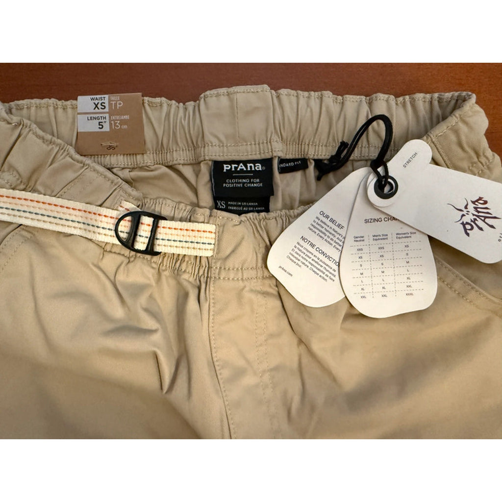 Prana Orig. Co-Ed Collection Mojave Shorts Khaki 5" inseam Women Small / Men XS