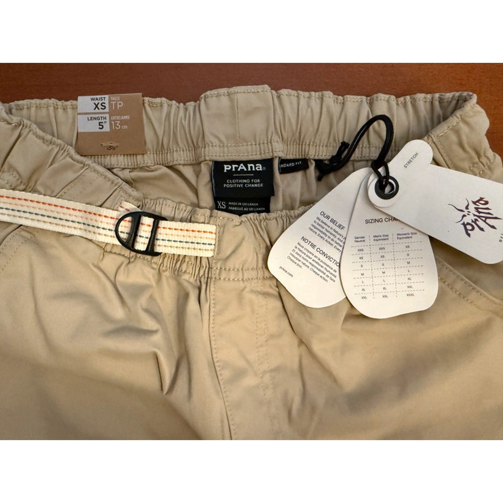 Prana Orig. Co-Ed Collection Mojave Shorts Khaki 5" inseam Women Small / Men XS