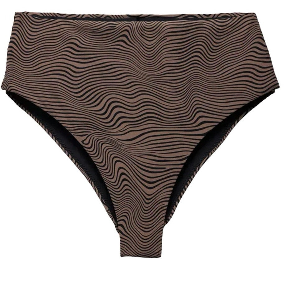 PrAna Lahari High Waisted Bikini Bottom Mauve Black Wave Print Sz Medium NWT