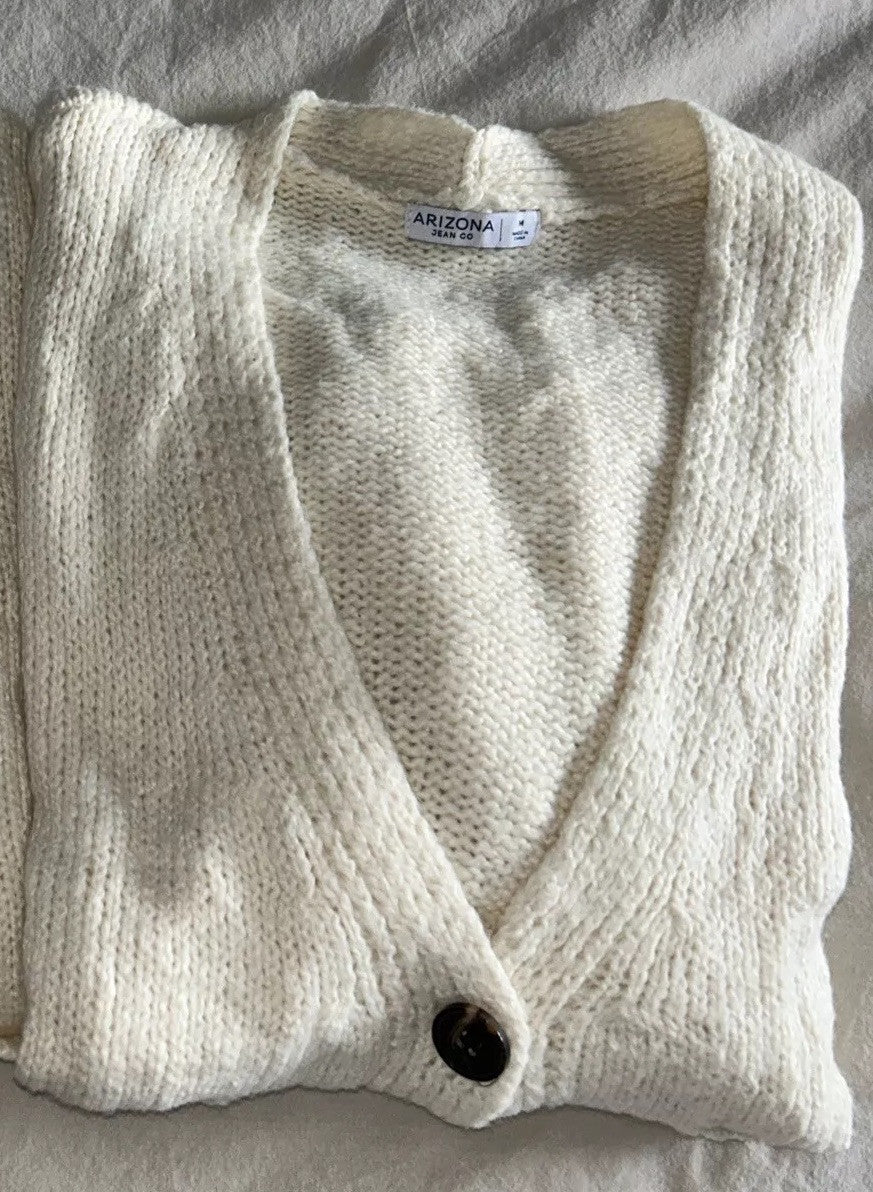 New Arizona Gap AE Fluffy Soft-Knit Button Up Cardigan Sweater Off White Size XS