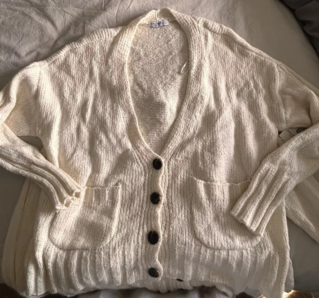 New Arizona Gap AE Fluffy Soft-Knit Button Up Cardigan Sweater Off White Size XS