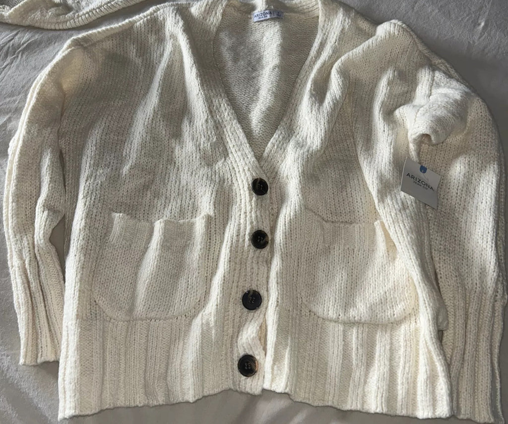 New Arizona Gap AE Fluffy Soft-Knit Button Up Cardigan Sweater Off White Size XS